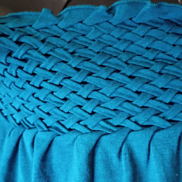 NWT Peter Nygard Blouse Women 1X Turquoise Knit SmockedNeck LongSleeve Business - Picture 4 of 6